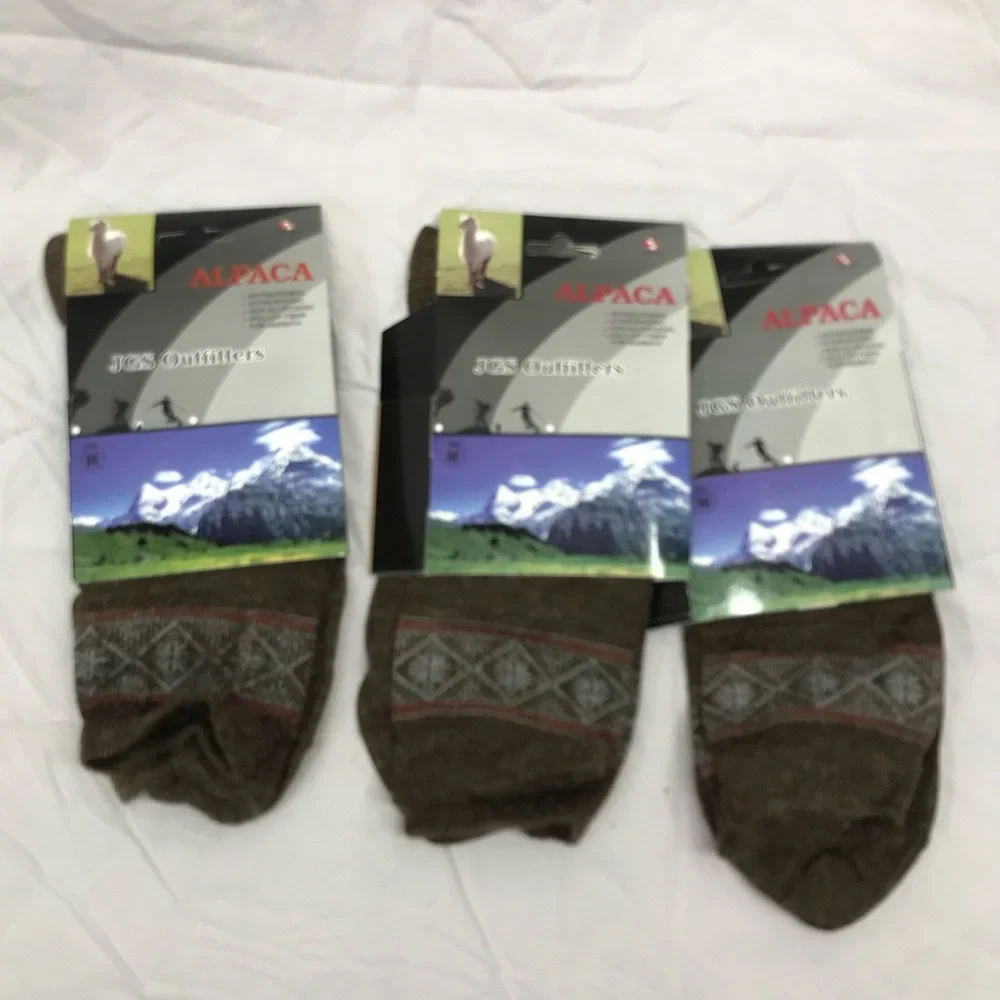 Alpaca 🦙 Socks Brown Fair Isle Nordic M Lot of 3 Made in Peru - Picture 1 of 13
